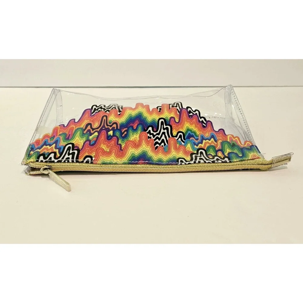 SMASHBOX Zipper Makeup Accessory Pencil Pouch Bag Rainbow Drip Clear Travel